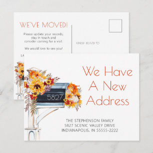 Herbst-Aquarell-Blumenbriefkasten Neue Adresse Ankündigungspostkarte