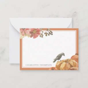 Herbst-Aquarell-Krähe und Kürbisse, benutzerdefini Mitteilungskarte