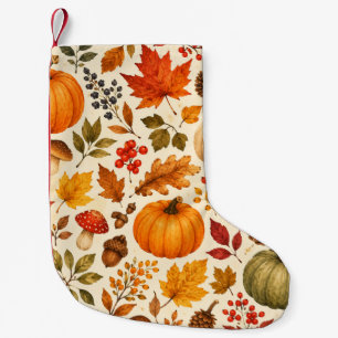 Herbst-Aquarell-Kürbisse, Herbstlaub und Wald Kleiner Weihnachtsstrumpf