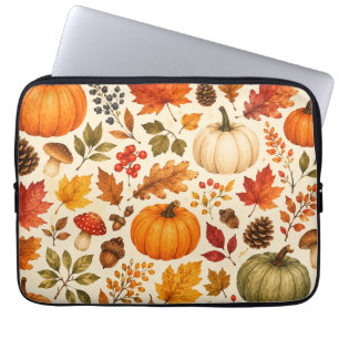 Herbst-Aquarell-Kürbisse, Herbstlaub und Wald Laptopschutzhülle