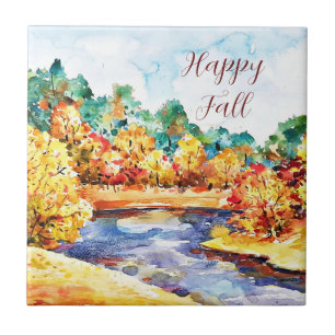 Herbst-Aquarell-Landschaft mit anpassbarem Text  Fliese