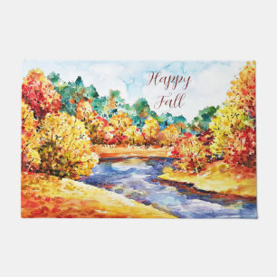 Herbst-Aquarell-Landschaft mit anpassbarem Text Fußmatte