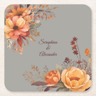 Herbst-Aquarell-Rustikale-Floral-Hochzeit Rechteckiger Pappuntersetzer
