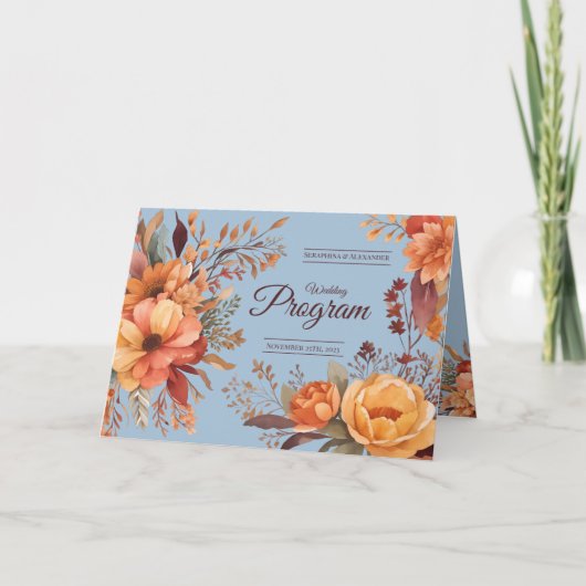 Herbst-Aquarell-Rustikale Hochzeitsprogramm mit Bl Dankeskarte (Vorderseite)