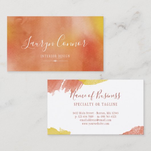 Herbst-Aquarelle u. herrliches Skript Visitenkarte (Vorne/Hinten)