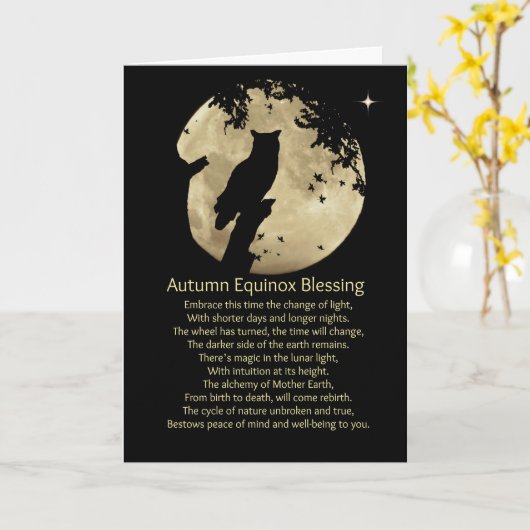 Herbst-Äquinoktikum-Eulen-und Mond-Segen-Karte Karte (Gelbe Blume)