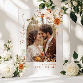 Herbst Arch Modernes Foto Hochzeit Willkommen Acrylschild