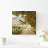 Herbst auf einer Land-Straße Quadratische Wanduhr (Zuhause)