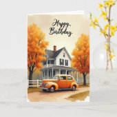 Herbst-Autobirthdaycard Karte (Gelbe Blume)