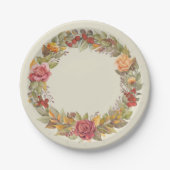 Herbst/Autumnal-Blumenkranz-Erntedank Pappteller (Vorderseite)