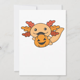 Herbst-Axolotl mit Herbstblättern Kürbis Herbst Feiertagskarte