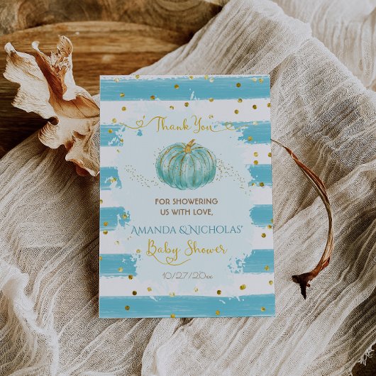 Herbst Baby Dusche Blue Pumpkin Dankeskarte