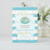 Herbst Baby Dusche Blue Pumpkin Dankeskarte (Stehend Vorderseite)