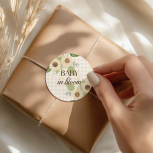 Herbst-Baby in Bloom Gingham Sonnenblume Runder Aufkleber