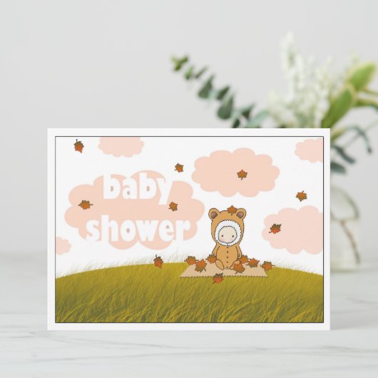 Herbst Baby in Falling Blätter Kinderdusche einlad Einladung (Stehend Vorderseite)