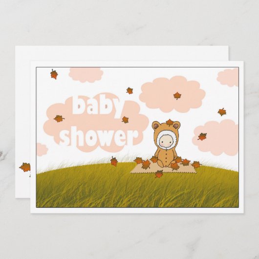 Herbst Baby in Falling Blätter Kinderdusche einlad Einladung (Vorne/Hinten)