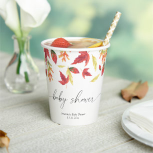 Herbst-Baby-Party mit fallenden Blättern Pappbecher