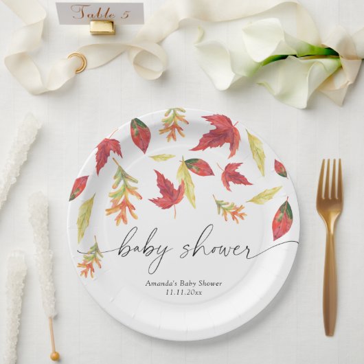 Herbst-Baby-Party mit fallenden Blättern Pappteller (Hochzeit)
