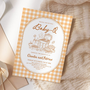 Herbst Baby Q BBQ Baby Shower Orange Gingham Einladung