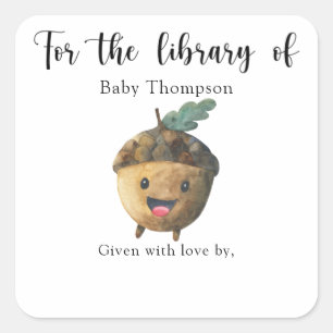 Herbst-Baby-Shower-Exlibris, Bücher für Baby Quadratischer Aufkleber