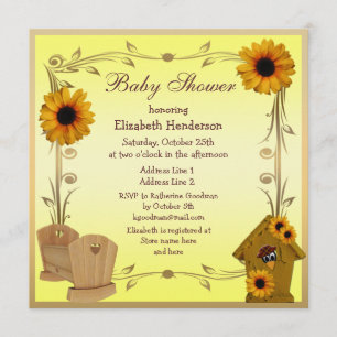 Herbst-Baby-Shower-Sonnenblumen, Kinderbett & Kräh Einladung