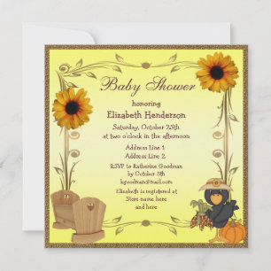 Herbst-Baby-Shower-Sonnenblumen, Kinderbett & Kräh Einladung