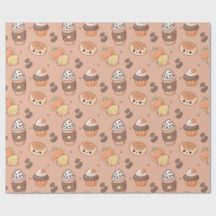 Herbst Backwaren & Kaffee Kawaii Muster Geschenkpapier