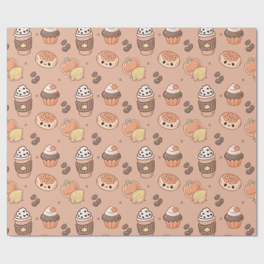 Herbst Backwaren & Kaffee Kawaii Muster Geschenkpapier (Flach)