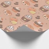 Herbst Backwaren & Kaffee Kawaii Muster Geschenkpapier (Ecke)