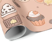 Herbst Backwaren & Kaffee Kawaii Muster Geschenkpapier (Rolleneckpunkt)
