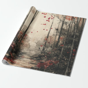 Herbst-Bambuspfad-Tuschewaschung Geschenkpapier