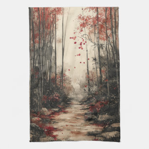 Herbst-Bambuspfad-Tuschewaschung Geschirrtuch