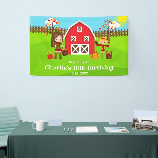 Herbst Barnyard Birthday Braun Haar Mädchen Willko Banner (Messeveranstaltung)