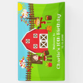 Herbst Barnyard Birthday Braun Haar Mädchen Willko Banner (Vertikal)
