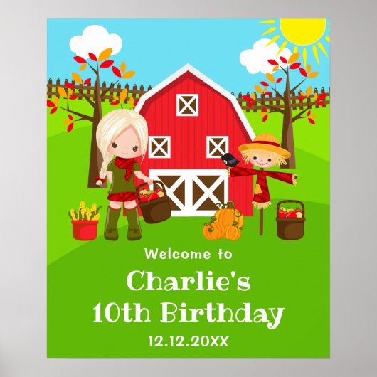 Herbst Barnyard Geburtstag Blonde Haar Girl Herzli Poster (Vorne)