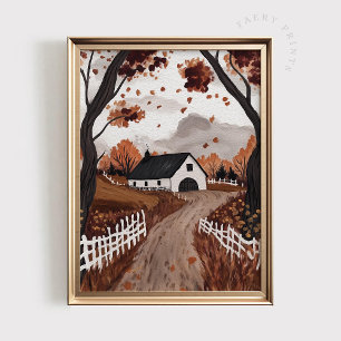 Herbst Bauernhaus Druck, Rustikale weiße Scheune D Poster