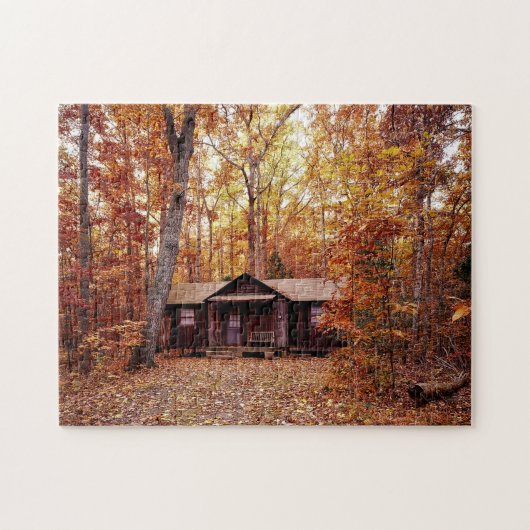 Herbst-Baum-Klotz-Kabinen-Foto-Puzzlespiel Puzzle (Horizontal)
