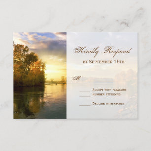 Herbst-Bäume Fluss Sunset Wedding RSVP Karten
