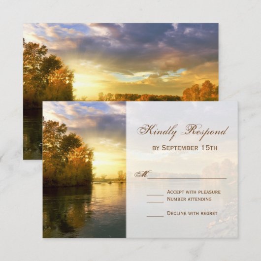 Herbst-Bäume Fluss Sunset Wedding RSVP Karten (Vorne/Hinten)
