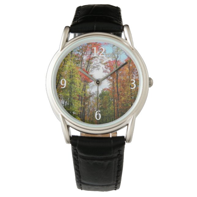 Herbst Bäume und Blue Sky Herbst Natur Fotografie Armbanduhr (Vorderseite)