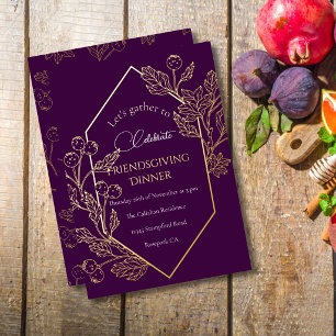 Herbst-Beeren-Rahmen Dunkle Pflaume Gold Friendsgi Folien Feiertagskarte