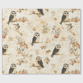 Herbst-Beige-Eule-Botanik-Waldmuster Geschenkpapier (Flach)