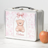 Herbst | Benutzerdefiniertes rosa Teddy-Bär-Kinder Metall Brotdose (Beispiel)