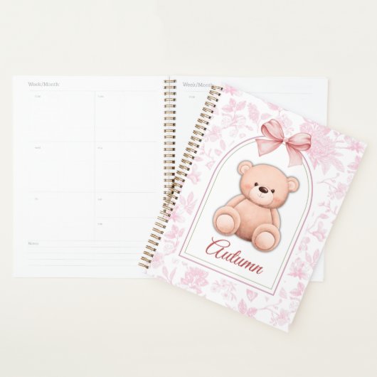 Herbst | Benutzerdefiniertes rosa Teddy-Bär-Kinder Planer (Anzeige)