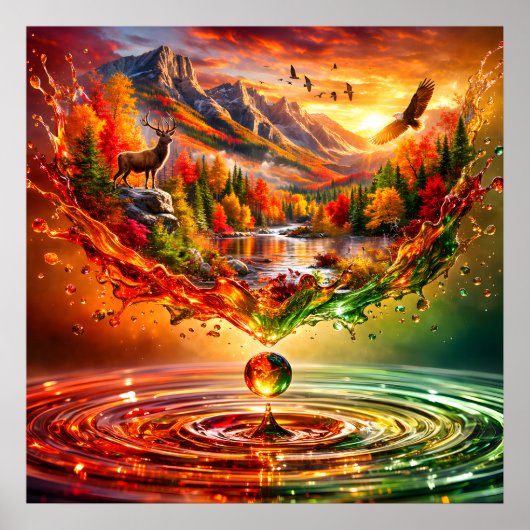 Herbst Berg Flüssiger Sprühnebel Poster (Vorne)
