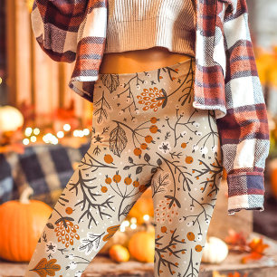 Herbst-Berries-Blätter und Muster für Zweige Leggings