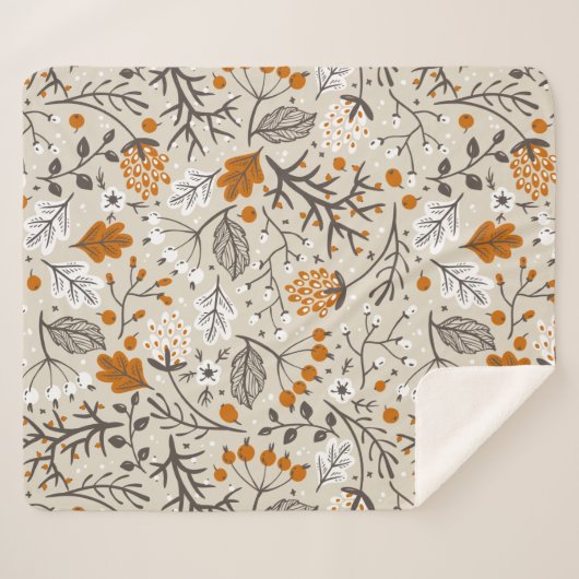 Herbst-Berries-Blätter und Muster für Zweige Sherpadecke (Vorderseite (Horizontal))