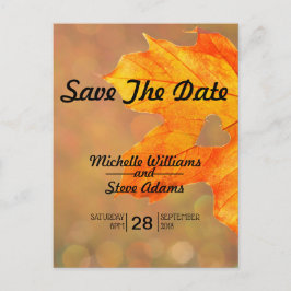 Herbst-Blatt mit Herzen Save the Date Ankündigungspostkarte