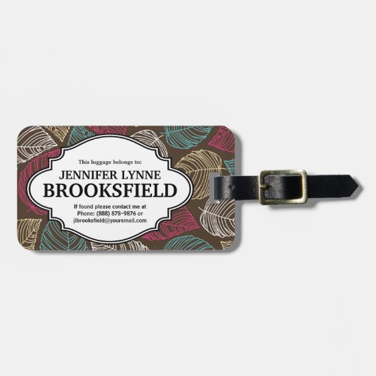 Herbst-Blatt-Muster-Gepäckanhänger Browns rosa für Gepäckanhänger (Vorderseite horizontal)