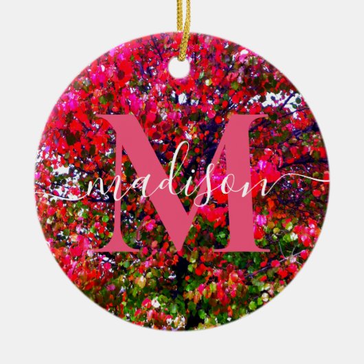 Herbst Blätter ändern, rosa impressionistische Bäu Keramik Ornament (Vorne)